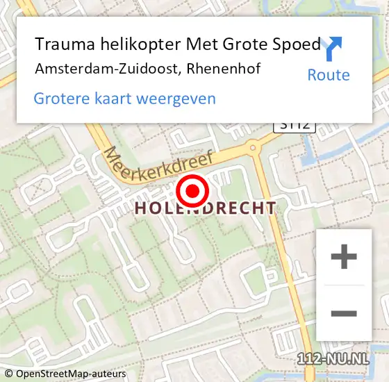 Locatie op kaart van de 112 melding: Trauma helikopter Met Grote Spoed Naar Amsterdam-Zuidoost, Rhenenhof op 9 augustus 2021 18:27