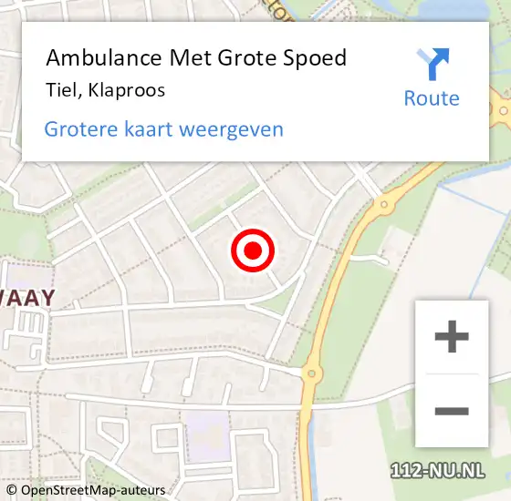 Locatie op kaart van de 112 melding: Ambulance Met Grote Spoed Naar Tiel, Klaproos op 9 augustus 2021 18:36