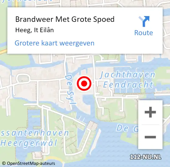 Locatie op kaart van de 112 melding: Brandweer Met Grote Spoed Naar Heeg, It Eilân op 9 augustus 2021 19:19