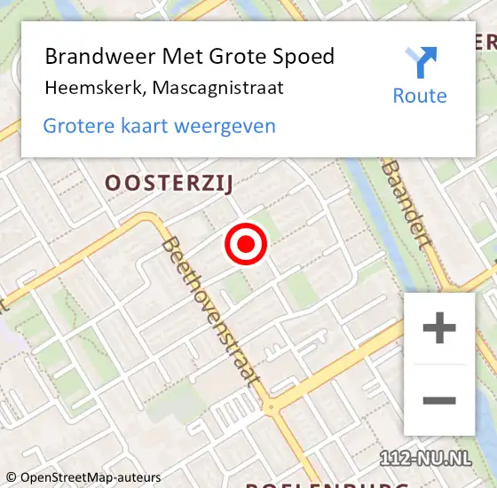 Locatie op kaart van de 112 melding: Brandweer Met Grote Spoed Naar Heemskerk, Mascagnistraat op 9 augustus 2021 19:28