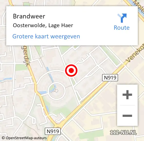 Locatie op kaart van de 112 melding: Brandweer Oosterwolde, Lage Haer op 9 augustus 2021 19:44