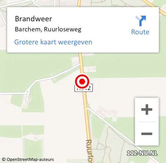 Locatie op kaart van de 112 melding: Brandweer Barchem, Ruurloseweg op 9 augustus 2021 19:59