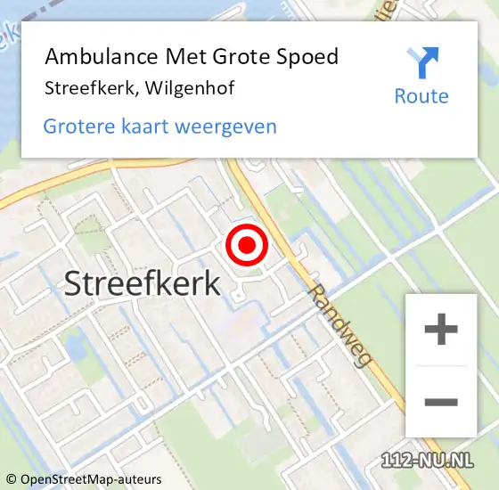 Locatie op kaart van de 112 melding: Ambulance Met Grote Spoed Naar Streefkerk, Wilgenhof op 9 augustus 2021 20:26