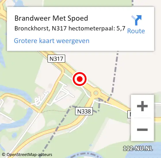 Locatie op kaart van de 112 melding: Brandweer Met Spoed Naar Bronckhorst, N317 hectometerpaal: 5,7 op 9 augustus 2021 21:03