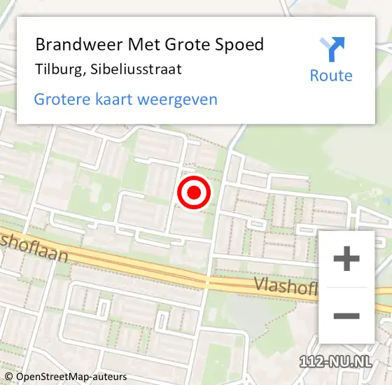 Locatie op kaart van de 112 melding: Brandweer Met Grote Spoed Naar Tilburg, Sibeliusstraat op 9 augustus 2021 21:14