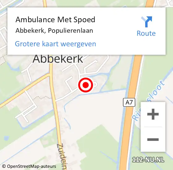 Locatie op kaart van de 112 melding: Ambulance Met Spoed Naar Abbekerk, Populierenlaan op 9 augustus 2021 21:26