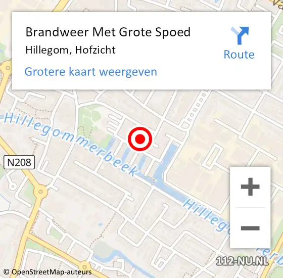 Locatie op kaart van de 112 melding: Brandweer Met Grote Spoed Naar Hillegom, Hofzicht op 9 augustus 2021 22:08