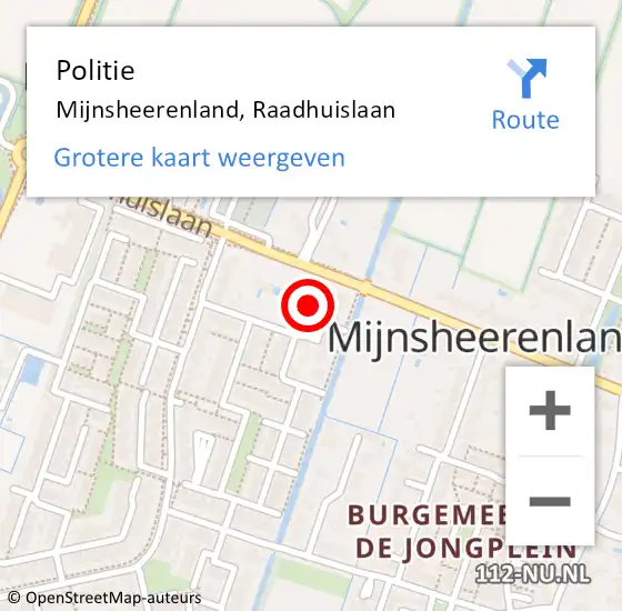 Locatie op kaart van de 112 melding: Politie Mijnsheerenland, Raadhuislaan op 9 augustus 2021 22:51