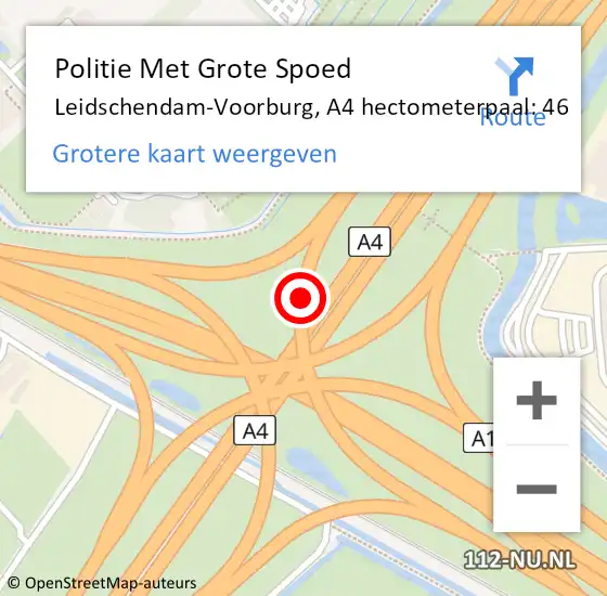 Locatie op kaart van de 112 melding: Politie Met Grote Spoed Naar Leidschendam-Voorburg, A4 hectometerpaal: 46 op 9 augustus 2021 23:21