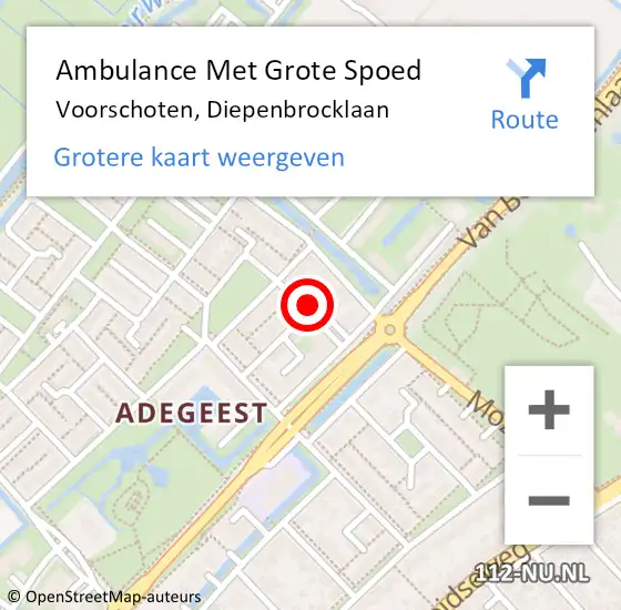 Locatie op kaart van de 112 melding: Ambulance Met Grote Spoed Naar Voorschoten, Diepenbrocklaan op 10 augustus 2021 00:11