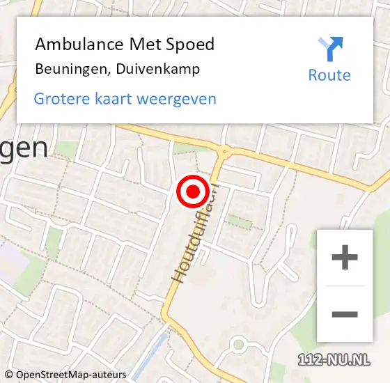 Locatie op kaart van de 112 melding: Ambulance Met Spoed Naar Beuningen, Duivenkamp op 10 augustus 2021 00:45