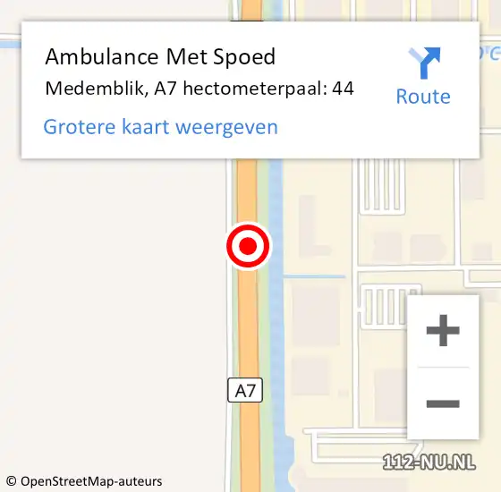 Locatie op kaart van de 112 melding: Ambulance Met Spoed Naar Medemblik, A7 hectometerpaal: 44 op 10 augustus 2021 02:17