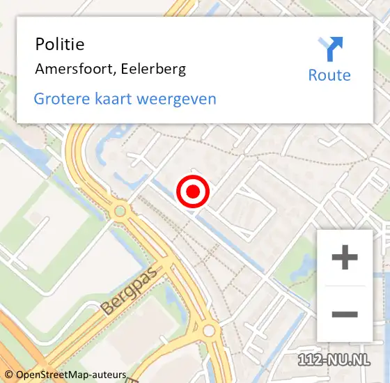 Locatie op kaart van de 112 melding: Politie Amersfoort, Eelerberg op 10 augustus 2021 03:06