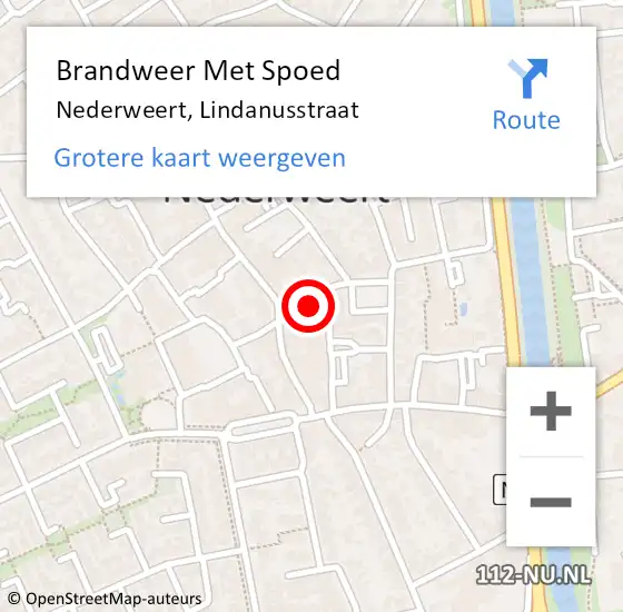 Locatie op kaart van de 112 melding: Brandweer Met Spoed Naar Nederweert, Lindanusstraat op 10 augustus 2021 03:43