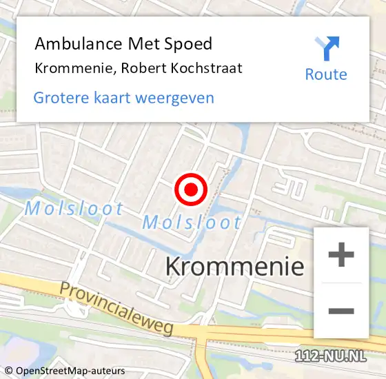 Locatie op kaart van de 112 melding: Ambulance Met Spoed Naar Krommenie, Robert Kochstraat op 10 augustus 2021 04:13