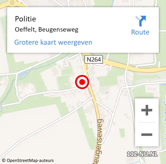 Locatie op kaart van de 112 melding: Politie Oeffelt, Beugenseweg op 10 augustus 2021 05:22