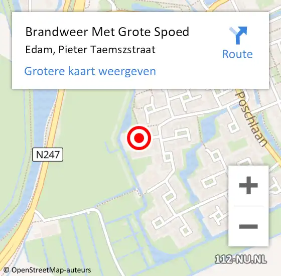 Locatie op kaart van de 112 melding: Brandweer Met Grote Spoed Naar Edam, Pieter Taemszstraat op 10 augustus 2021 06:00