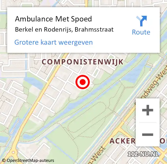 Locatie op kaart van de 112 melding: Ambulance Met Spoed Naar Berkel en Rodenrijs, Brahmsstraat op 10 augustus 2021 07:35