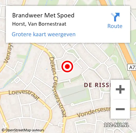 Locatie op kaart van de 112 melding: Brandweer Met Spoed Naar Horst, Van Bornestraat op 10 augustus 2021 07:44