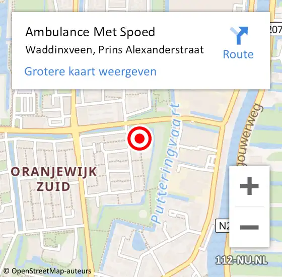 Locatie op kaart van de 112 melding: Ambulance Met Spoed Naar Waddinxveen, Prins Alexanderstraat op 10 augustus 2021 08:27