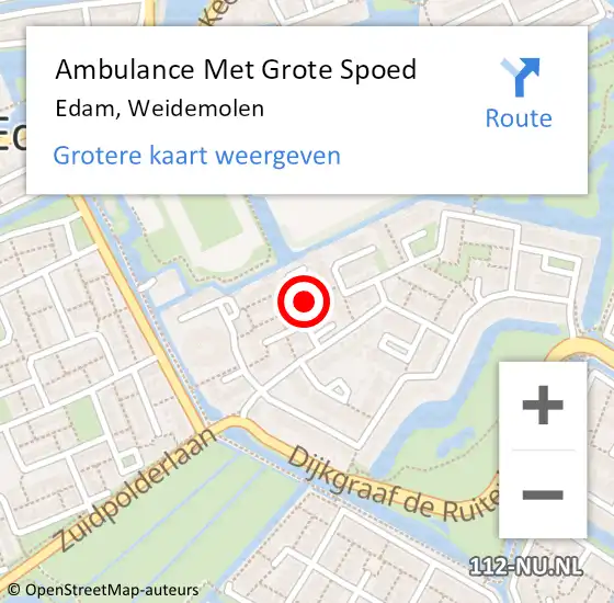 Locatie op kaart van de 112 melding: Ambulance Met Grote Spoed Naar Edam, Weidemolen op 10 augustus 2021 08:38