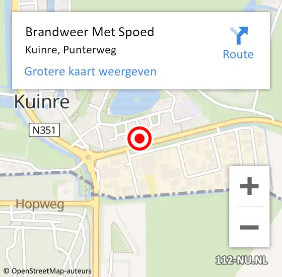 Locatie op kaart van de 112 melding: Brandweer Met Spoed Naar Kuinre, Punterweg op 10 augustus 2021 08:39