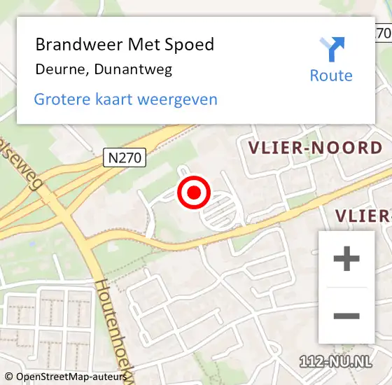 Locatie op kaart van de 112 melding: Brandweer Met Spoed Naar Deurne, Dunantweg op 10 augustus 2021 08:58