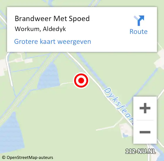 Locatie op kaart van de 112 melding: Brandweer Met Spoed Naar Workum, Aldedyk op 10 augustus 2021 10:10