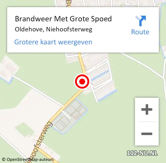 Locatie op kaart van de 112 melding: Brandweer Met Grote Spoed Naar Oldehove, Niehoofsterweg op 10 augustus 2021 10:13