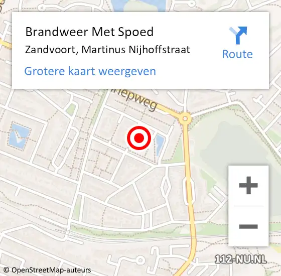 Locatie op kaart van de 112 melding: Brandweer Met Spoed Naar Zandvoort, Martinus Nijhoffstraat op 10 augustus 2021 10:41