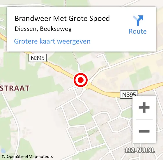 Locatie op kaart van de 112 melding: Brandweer Met Grote Spoed Naar Diessen, Beekseweg op 10 augustus 2021 10:51