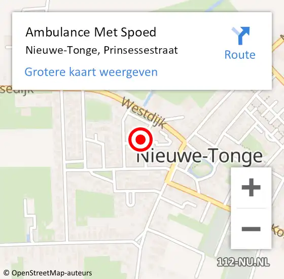 Locatie op kaart van de 112 melding: Ambulance Met Spoed Naar Nieuwe-Tonge, Prinsessestraat op 10 augustus 2021 10:52