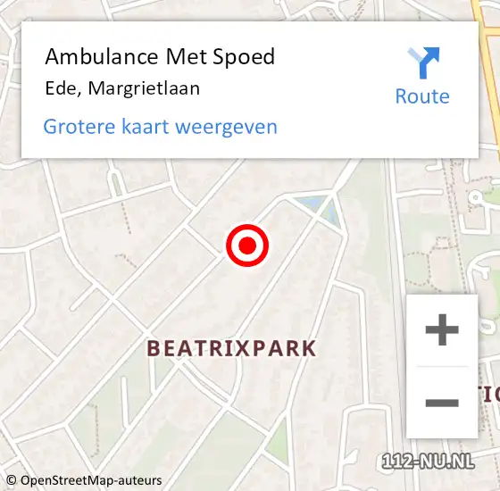 Locatie op kaart van de 112 melding: Ambulance Met Spoed Naar Ede, Margrietlaan op 10 augustus 2021 11:22