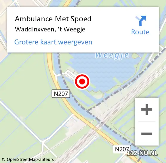 Locatie op kaart van de 112 melding: Ambulance Met Spoed Naar Waddinxveen, 't Weegje op 10 augustus 2021 11:28