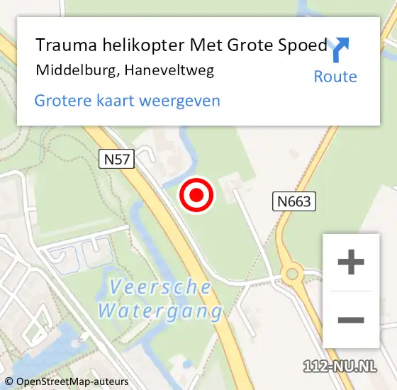 Locatie op kaart van de 112 melding: Trauma helikopter Met Grote Spoed Naar Middelburg, Haneveltweg op 10 augustus 2021 11:59