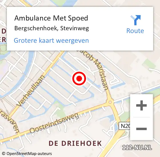 Locatie op kaart van de 112 melding: Ambulance Met Spoed Naar Bergschenhoek, Stevinweg op 10 augustus 2021 12:10