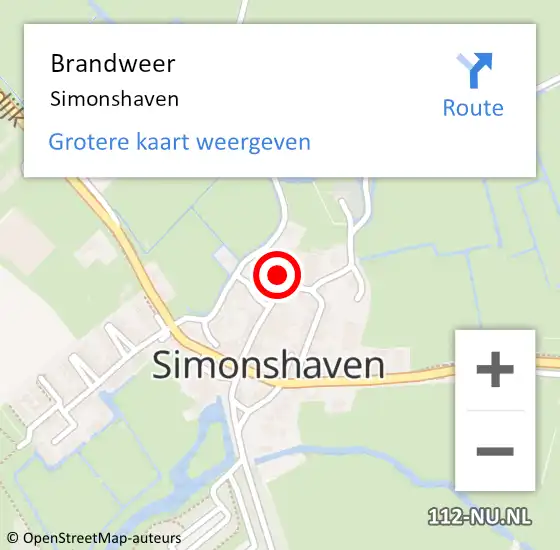 Locatie op kaart van de 112 melding: Brandweer Simonshaven op 10 augustus 2021 12:10