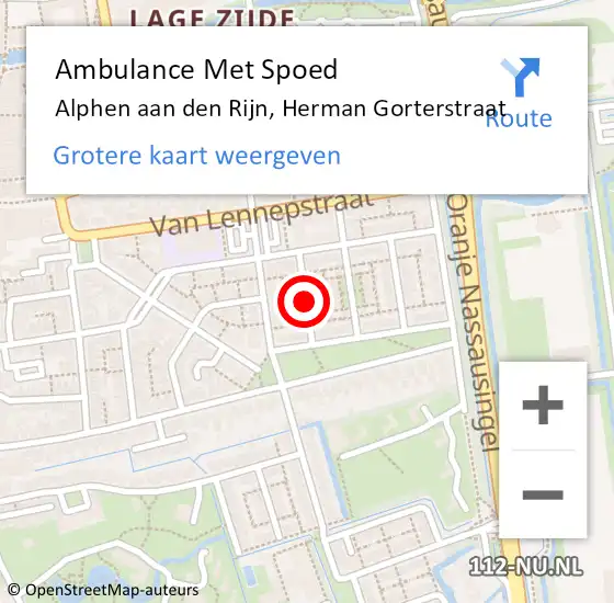 Locatie op kaart van de 112 melding: Ambulance Met Spoed Naar Alphen aan den Rijn, Herman Gorterstraat op 10 augustus 2021 12:26