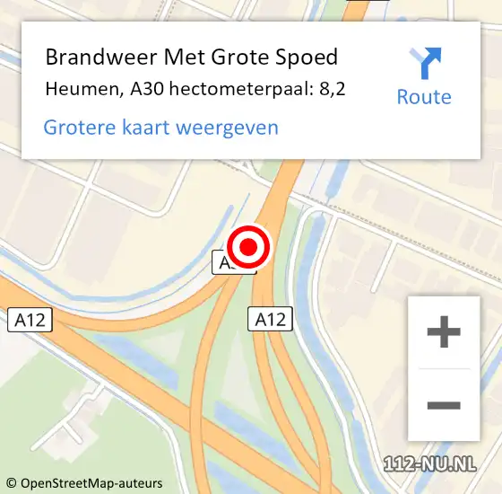 Locatie op kaart van de 112 melding: Brandweer Met Grote Spoed Naar Heumen, A30 hectometerpaal: 8,2 op 10 augustus 2021 12:32