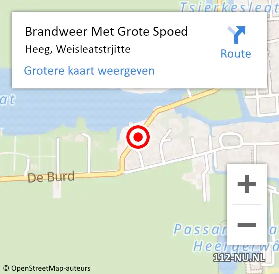 Locatie op kaart van de 112 melding: Brandweer Met Grote Spoed Naar Heeg, Weisleatstrjitte op 10 augustus 2021 12:55