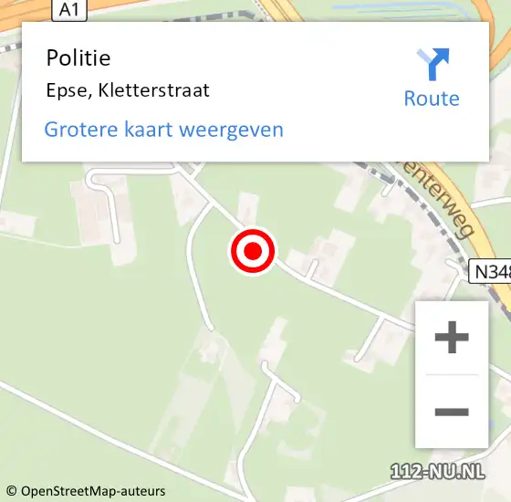 Locatie op kaart van de 112 melding: Politie Epse, Kletterstraat op 10 augustus 2021 12:57