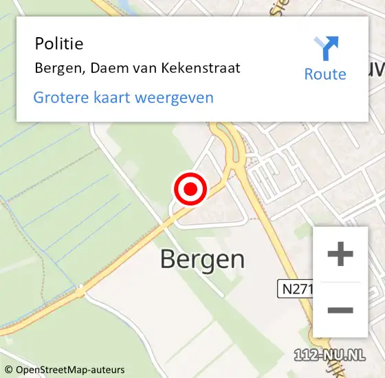 Locatie op kaart van de 112 melding: Politie Bergen, Daem van Kekenstraat op 10 augustus 2021 13:25