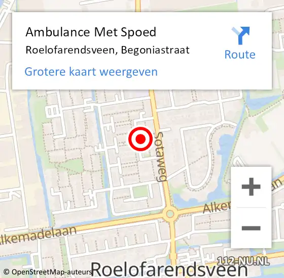 Locatie op kaart van de 112 melding: Ambulance Met Spoed Naar Roelofarendsveen, Begoniastraat op 10 augustus 2021 13:39