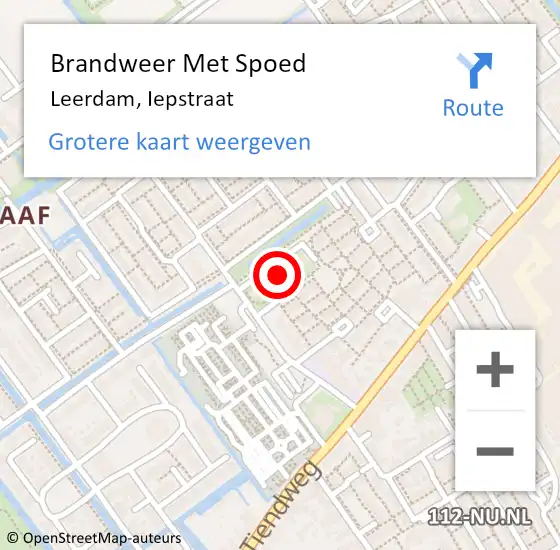 Locatie op kaart van de 112 melding: Brandweer Met Spoed Naar Leerdam, Iepstraat op 10 augustus 2021 13:57