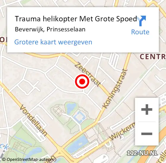 Locatie op kaart van de 112 melding: Trauma helikopter Met Grote Spoed Naar Beverwijk, Prinsesselaan op 10 augustus 2021 14:08