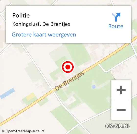 Locatie op kaart van de 112 melding: Politie Koningslust, De Brentjes op 10 augustus 2021 14:40