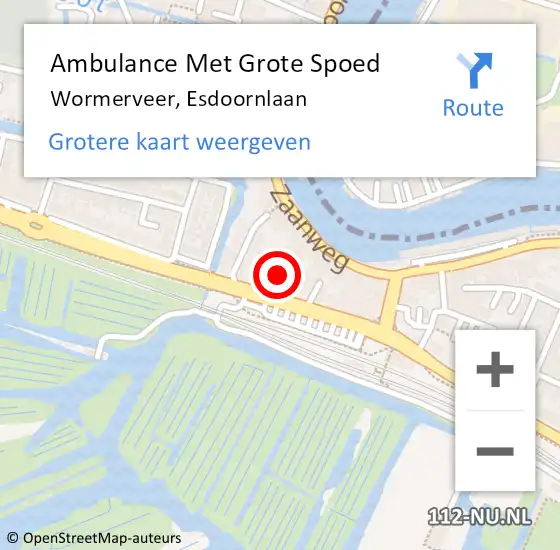 Locatie op kaart van de 112 melding: Ambulance Met Grote Spoed Naar Wormerveer, Esdoornlaan op 10 augustus 2021 14:59