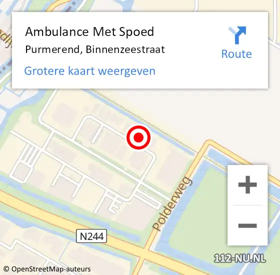 Locatie op kaart van de 112 melding: Ambulance Met Spoed Naar Purmerend, Binnenzeestraat op 10 augustus 2021 15:21