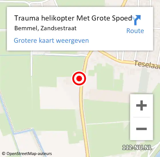Locatie op kaart van de 112 melding: Trauma helikopter Met Grote Spoed Naar Bemmel, Zandsestraat op 10 augustus 2021 15:31