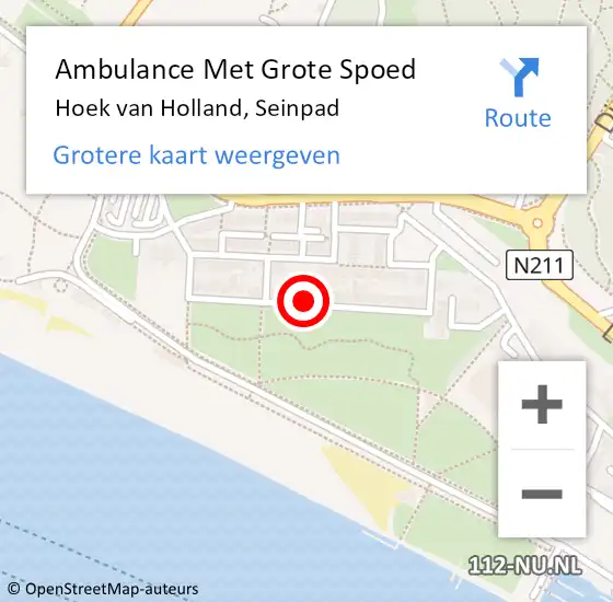 Locatie op kaart van de 112 melding: Ambulance Met Grote Spoed Naar Hoek van Holland, Seinpad op 10 augustus 2021 15:34